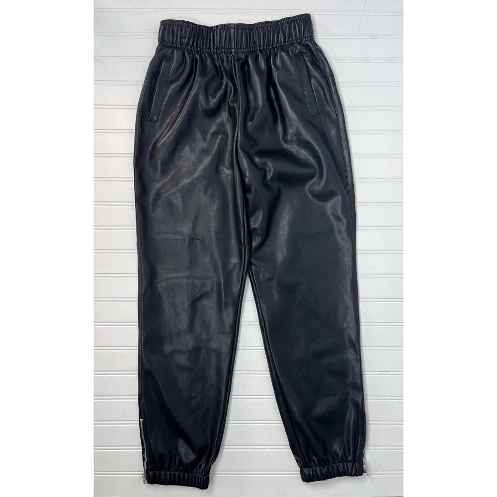 AVEC LES FILLES Women's Black Faux Leather Side Zipper Jogger Pants NWT XS - Picture 1 of 5
